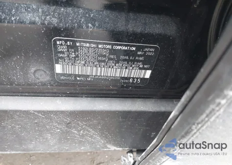 2022 Mitsubishi Outlander Black Edition S-Awc/Se 2.5 S-Awc/Se Launch Edition S-Awc z USA, uszkodzony, nr VIN JA4J4UA86NZ080356